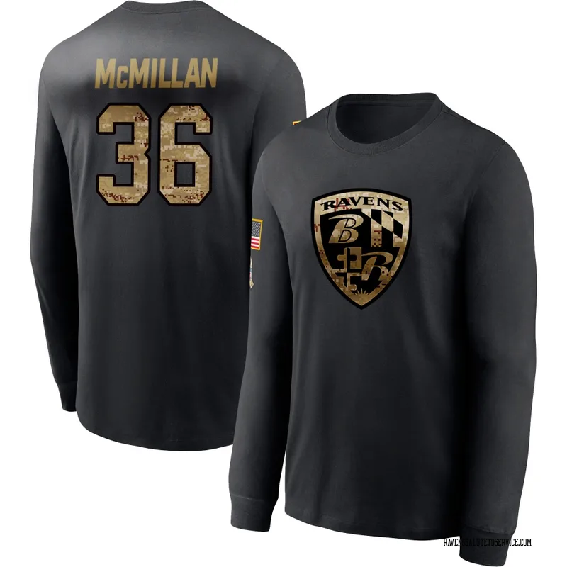Youth Dontae McMillan Baltimore Ravens Black 2020 Salute To Service Sideline Performance Long Sleeve T-Shirt