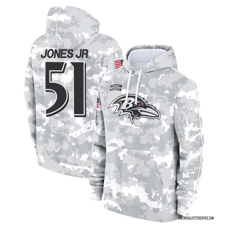 Youth Emery Jones Jr. Baltimore Ravens Camo Arctic 2024 Salute to Service Club Fleece Pullover Hoodie