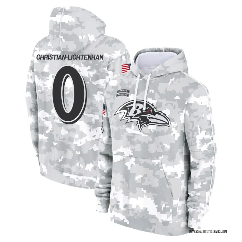 Youth Gerad Christian-Lichtenhan Baltimore Ravens Camo Arctic 2024 Salute to Service Club Fleece Pullover Hoodie