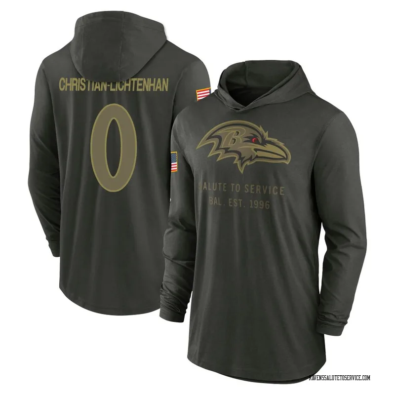 Youth Gerad Christian-Lichtenhan Baltimore Ravens Green Forest/ 2025 Salute to Service Sideline Lightweight Hooded Pullover Long