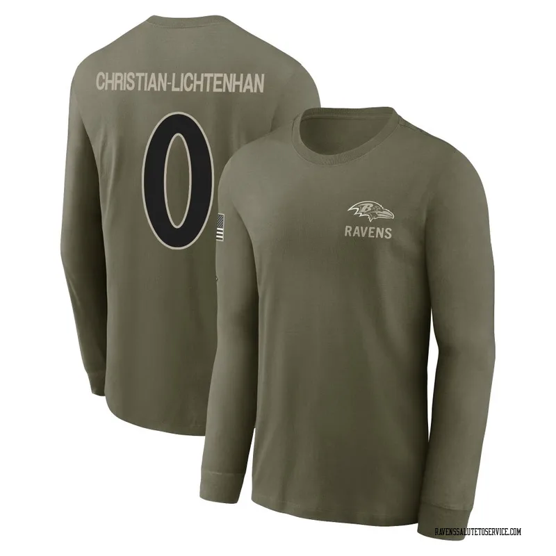 Youth Gerad Christian-Lichtenhan Baltimore Ravens Olive 2025 Salute to Service Sideline Long Sleeve T-Shirt
