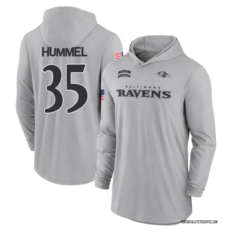 Youth Jacob Hummel Baltimore Ravens Gray 2024 Salute to Service Lightweight Performance Long Sleeve Hooded T-Shirt