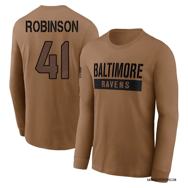 Youth Jahquez Robinson Baltimore Ravens Brown / 2023 Salute To Service Long Sleeve T-Shirt