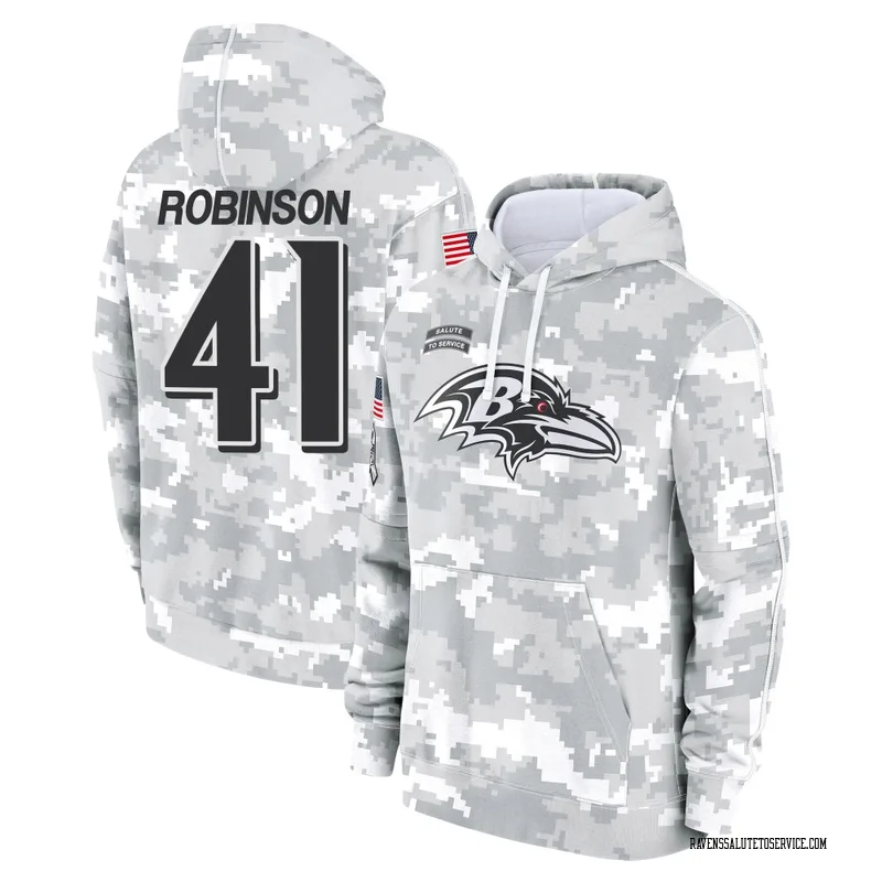 Youth Jahquez Robinson Baltimore Ravens Camo Arctic 2024 Salute to Service Club Fleece Pullover Hoodie
