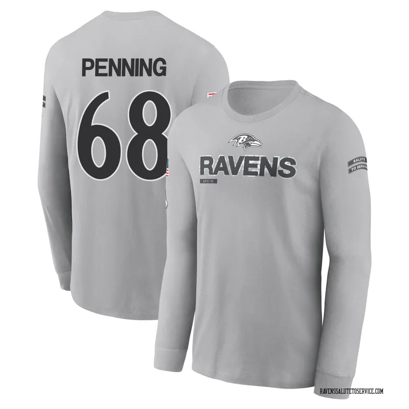 Youth Jared Penning Baltimore Ravens Gray 2024 Salute to Service Long Sleeve T-Shirt