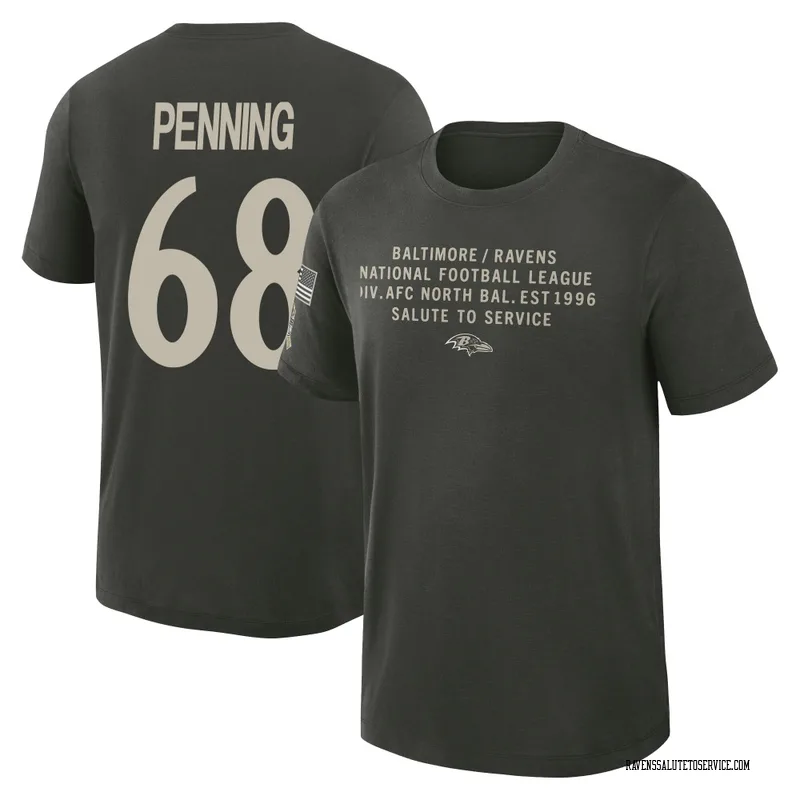 Youth Jared Penning Baltimore Ravens Green Dark/ 2025 Salute to Service Sideline Slub T-Shirt