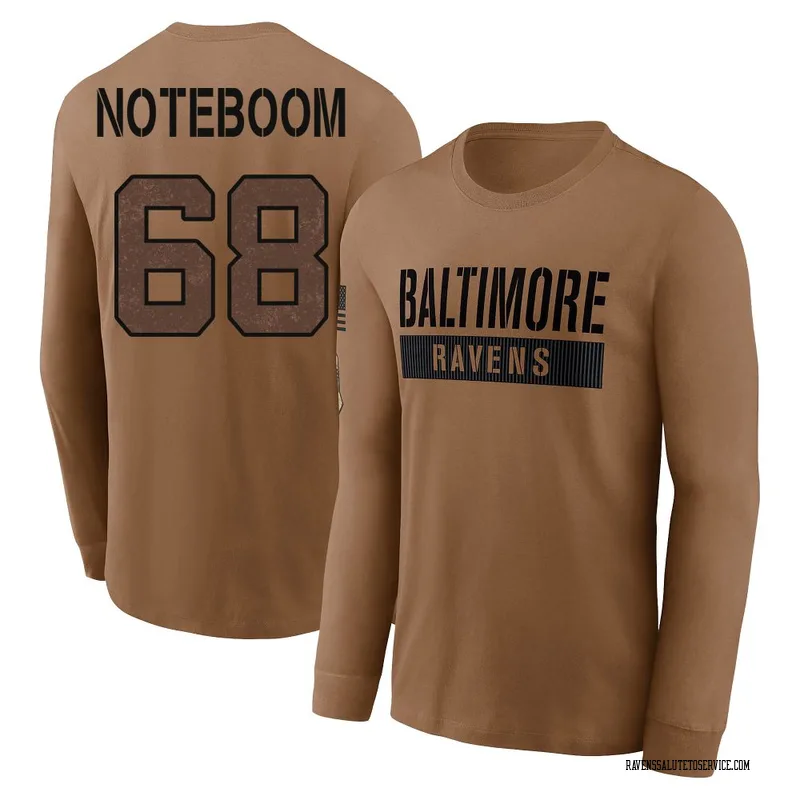 Youth Joe Noteboom Baltimore Ravens Brown / 2023 Salute To Service Long Sleeve T-Shirt