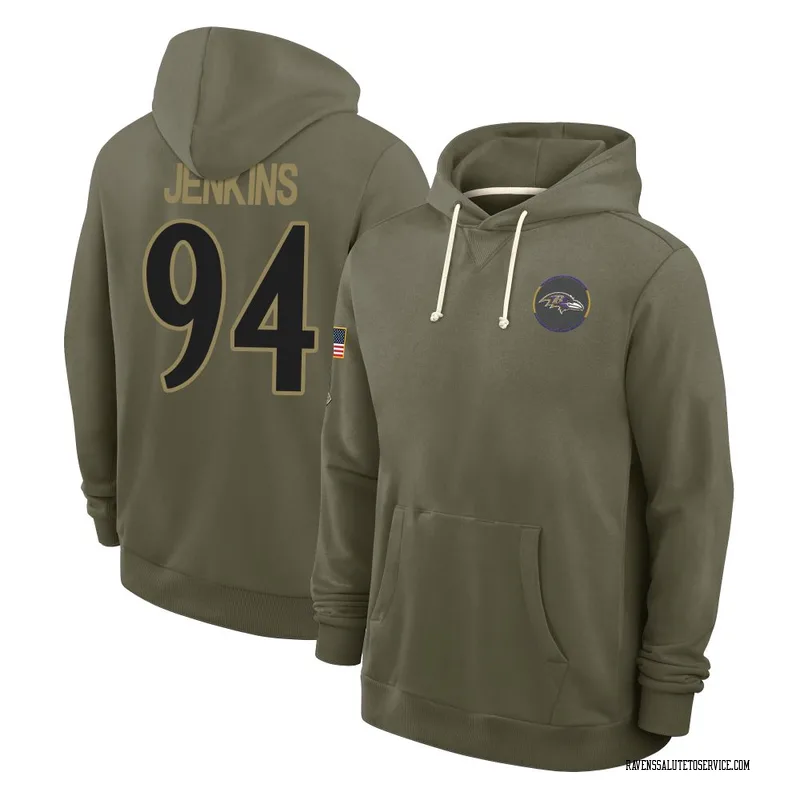 Youth John Jenkins Baltimore Ravens Olive 2025 Salute to Service Hoodie
