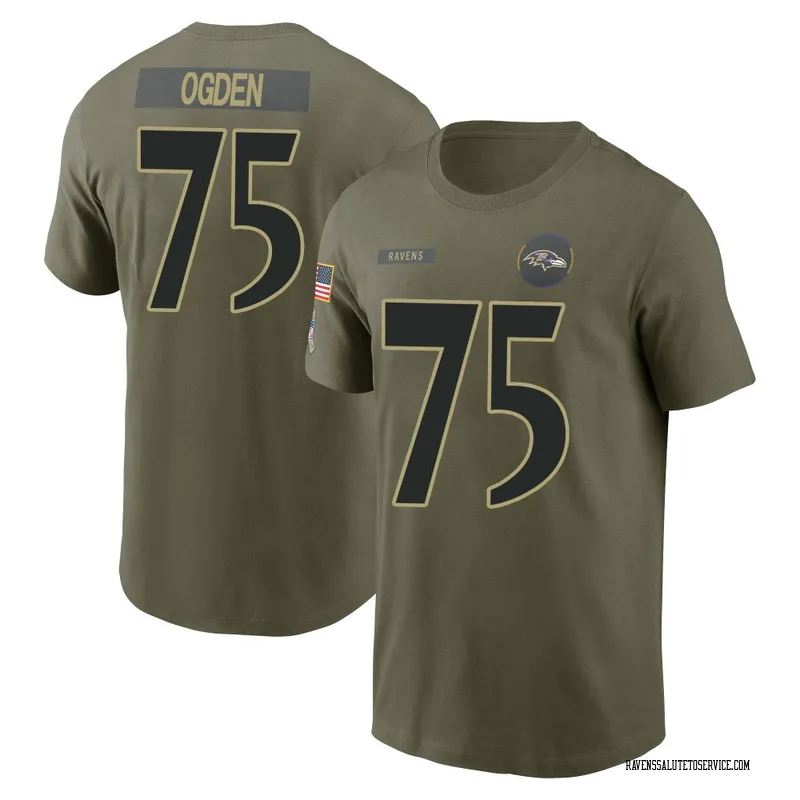 Youth Jonathan Ogden Baltimore Ravens Olive 2025 Salute to Service Name & Number T-Shirt