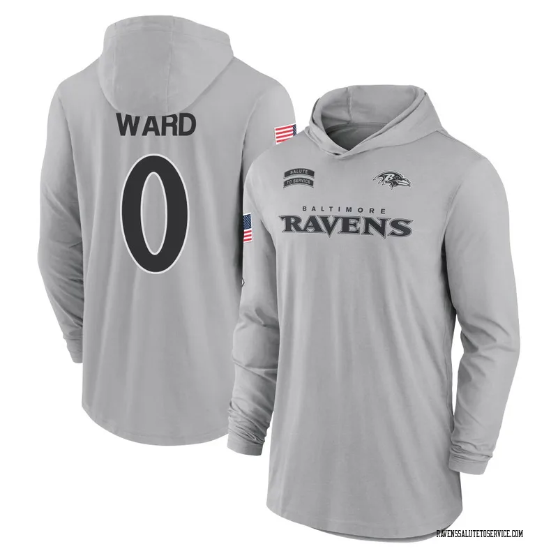 Youth Jonathan Ward Baltimore Ravens Gray 2024 Salute to Service Lightweight Performance Long Sleeve Hooded T-Shirt
