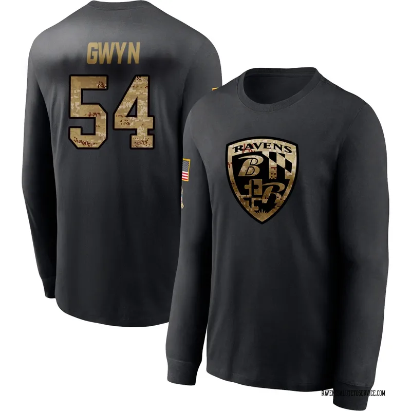Youth Jovaughn Gwyn Baltimore Ravens Black 2020 Salute To Service Sideline Performance Long Sleeve T-Shirt