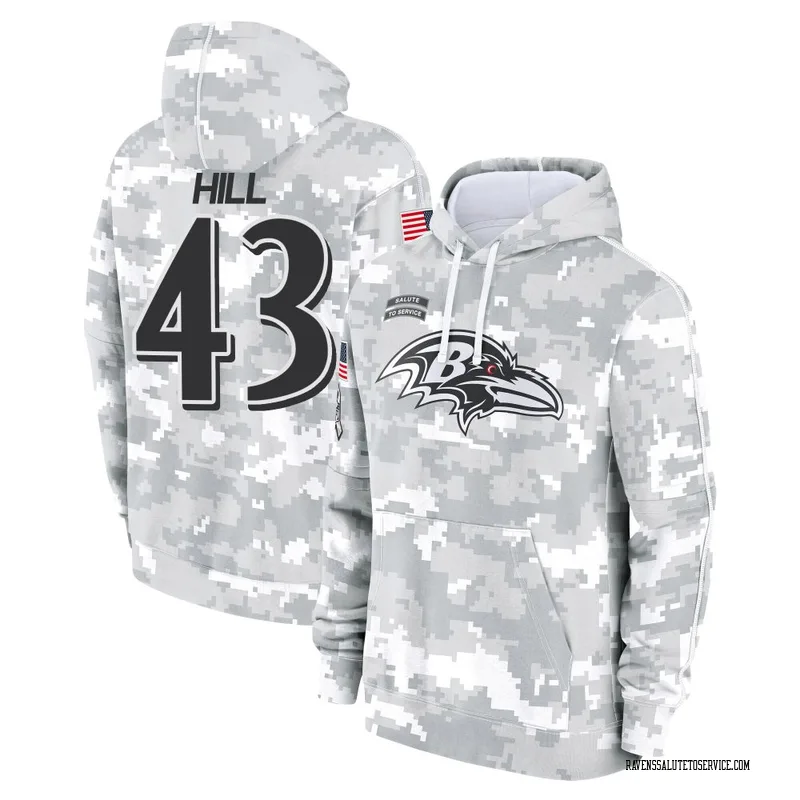 Youth Justice Hill Baltimore Ravens Camo Arctic 2024 Salute to Service Club Fleece Pullover Hoodie