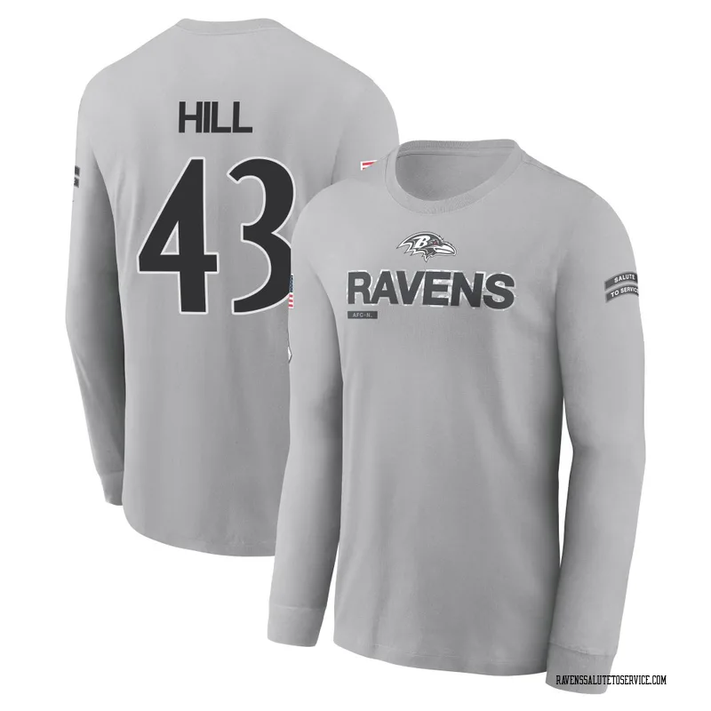 Youth Justice Hill Baltimore Ravens Gray 2024 Salute to Service Long Sleeve T-Shirt