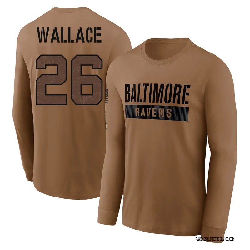 Youth K'Von Wallace Baltimore Ravens Brown / 2023 Salute To Service Long Sleeve T-Shirt