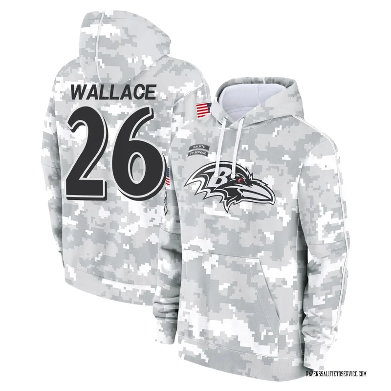 Youth K'Von Wallace Baltimore Ravens Camo Arctic 2024 Salute to Service Club Fleece Pullover Hoodie