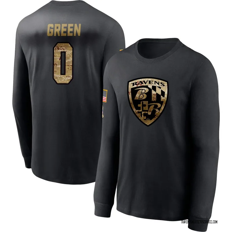 Youth Kenyon Green Baltimore Ravens Black 2020 Salute To Service Sideline Performance Long Sleeve T-Shirt