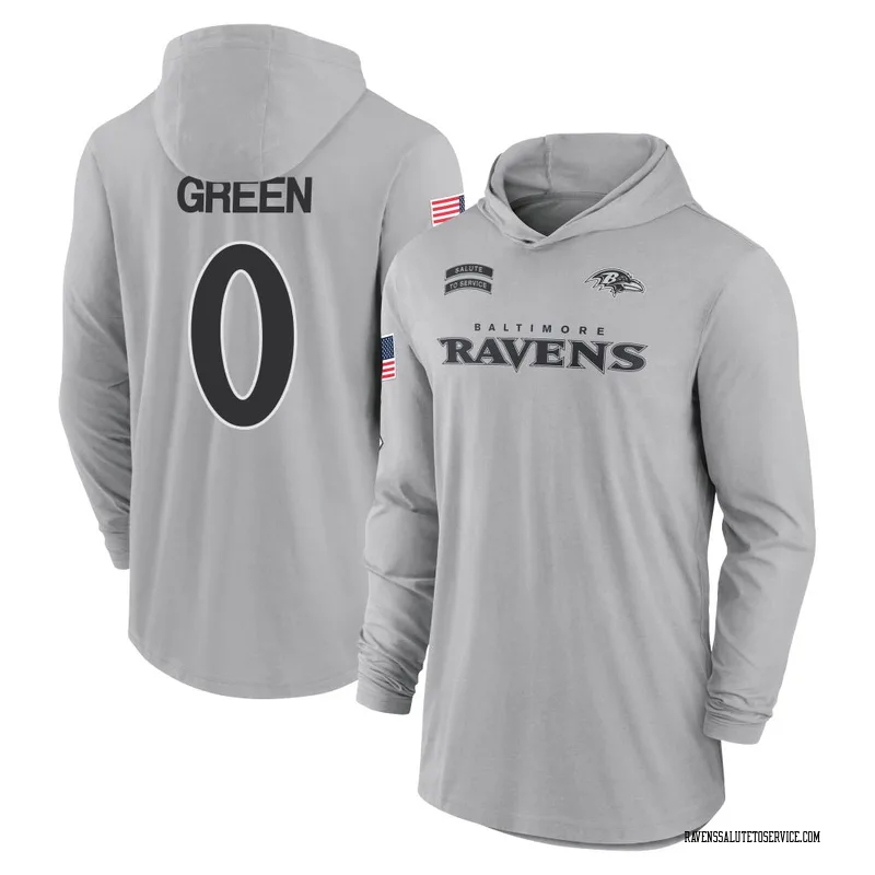Youth Kenyon Green Baltimore Ravens Gray 2024 Salute to Service Lightweight Performance Long Sleeve Hooded T-Shirt