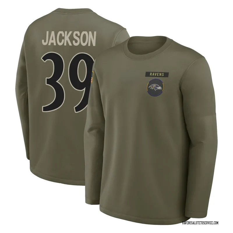 Youth Keondre Jackson Baltimore Ravens Olive 2025 Salute to Service Sideline Coaches Long Sleeve T-Shirt
