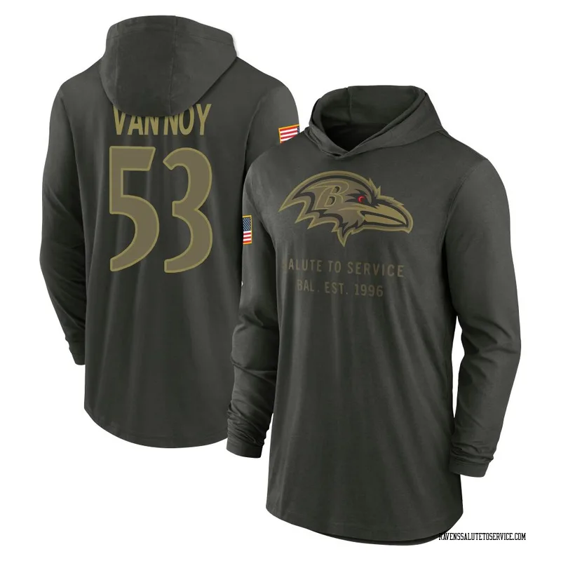 Youth Kyle Van Noy Baltimore Ravens Green Forest/ 2025 Salute to Service Sideline Lightweight Hooded Pullover Long Sleeve T-Shir
