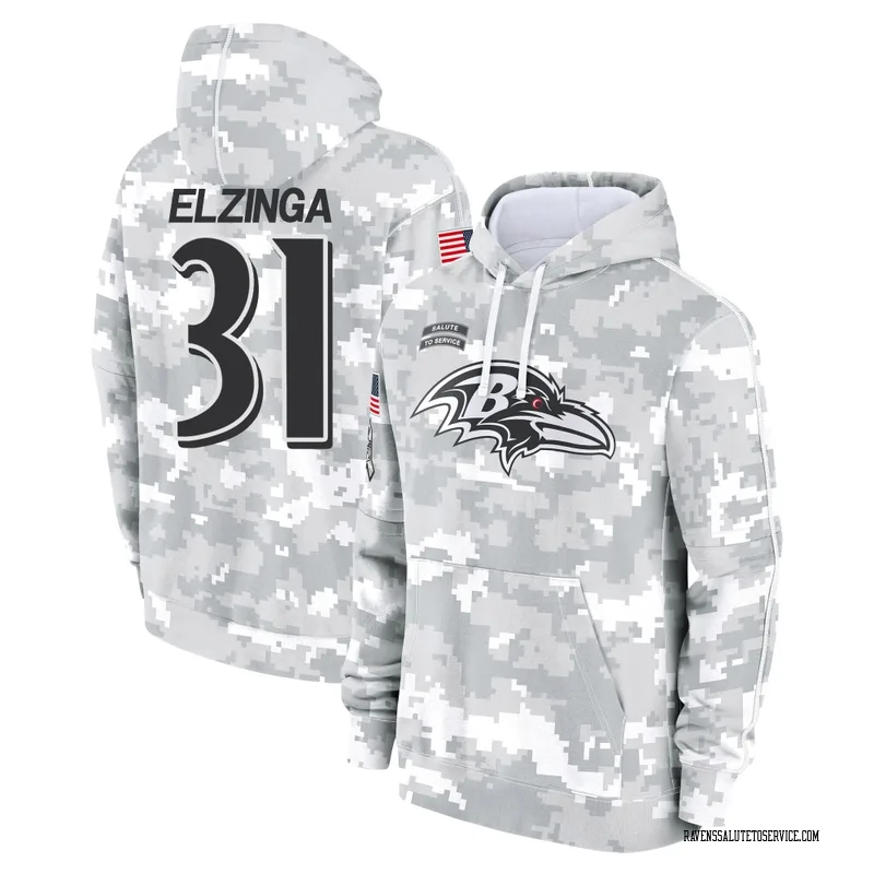 Youth Luke Elzinga Baltimore Ravens Camo Arctic 2024 Salute to Service Club Fleece Pullover Hoodie