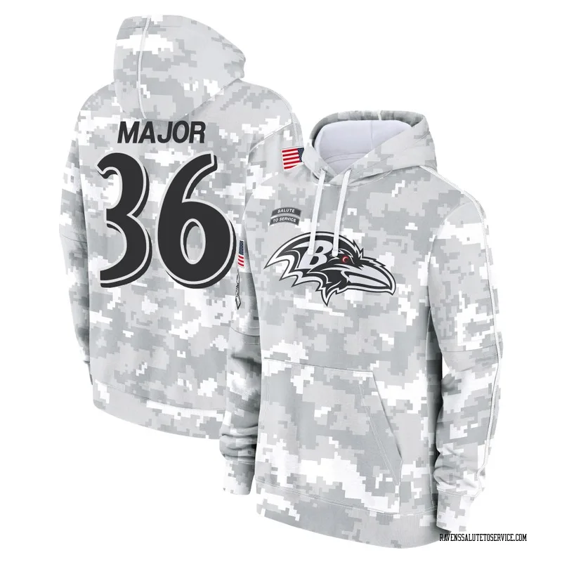 Youth Marcus Major Baltimore Ravens Camo Arctic 2024 Salute to Service Club Fleece Pullover Hoodie