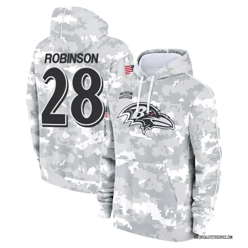 Youth Marquise Robinson Baltimore Ravens Camo Arctic 2024 Salute to Service Club Fleece Pullover Hoodie