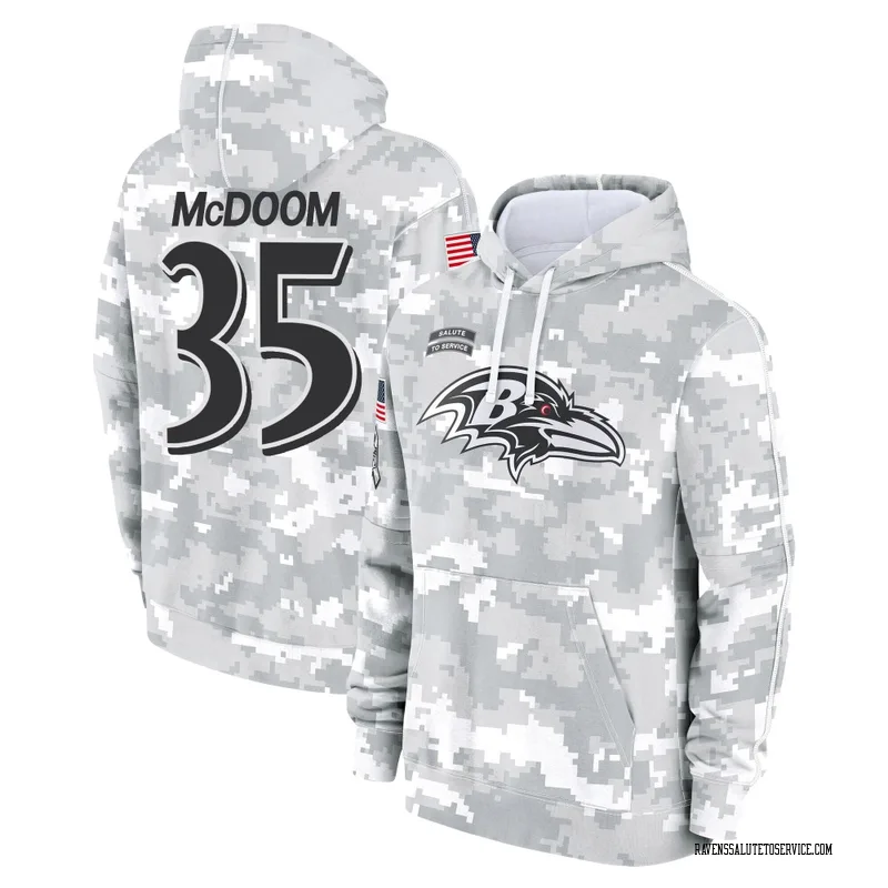 Youth Matthew McDoom Baltimore Ravens Camo Arctic 2024 Salute to Service Club Fleece Pullover Hoodie