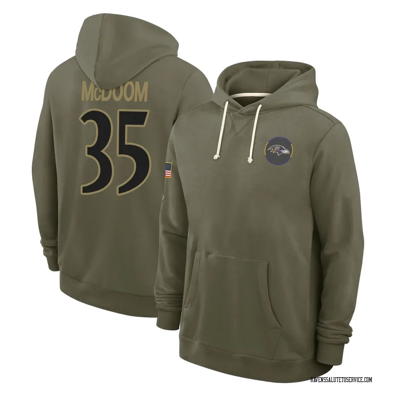 Youth Matthew McDoom Baltimore Ravens Olive 2025 Salute to Service Hoodie