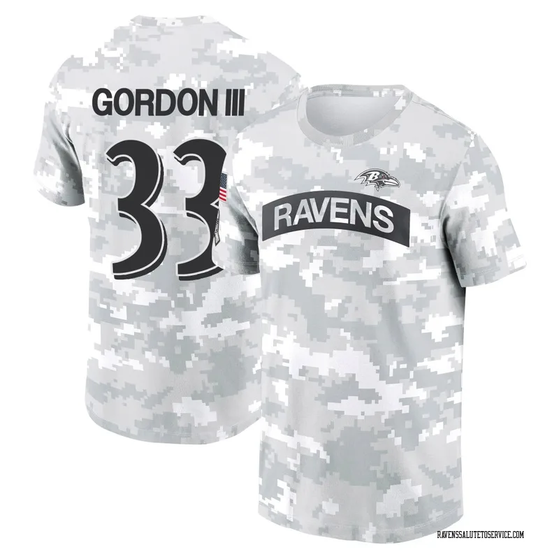 Youth Melvin Gordon III Baltimore Ravens Camo Arctic 2024 Salute to Service Performance T-Shirt