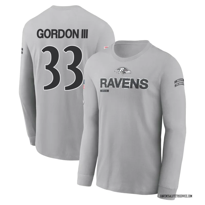 Youth Melvin Gordon III Baltimore Ravens Gray 2024 Salute to Service Long Sleeve T-Shirt