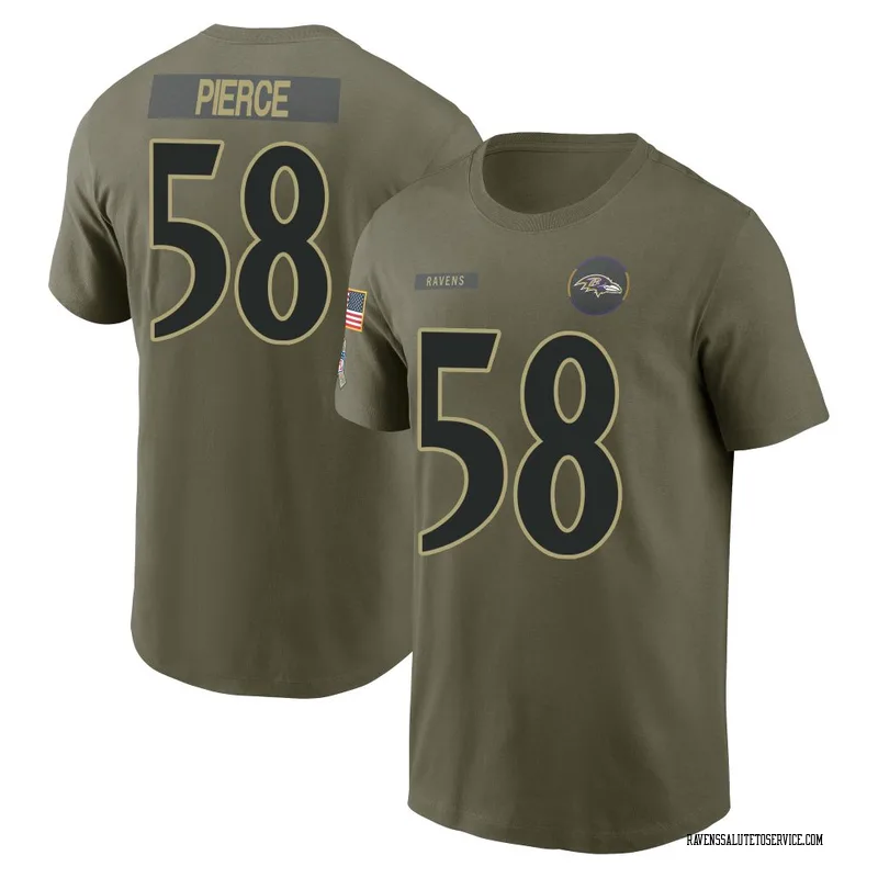 Youth Michael Pierce Baltimore Ravens Olive 2025 Salute to Service Name & Number T-Shirt