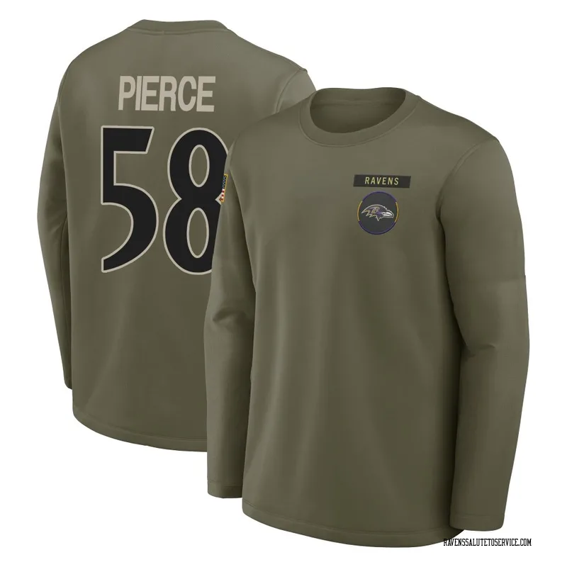 Youth Michael Pierce Baltimore Ravens Olive 2025 Salute to Service Sideline Coaches Long Sleeve T-Shirt