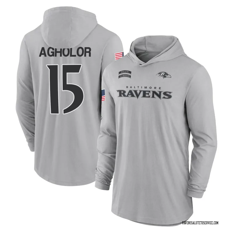Youth Nelson Agholor Baltimore Ravens Gray 2024 Salute to Service Lightweight Performance Long Sleeve Hooded T-Shirt