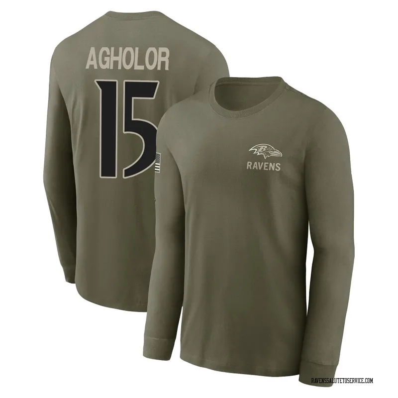 Youth Nelson Agholor Baltimore Ravens Olive 2025 Salute to Service Sideline Long Sleeve T-Shirt