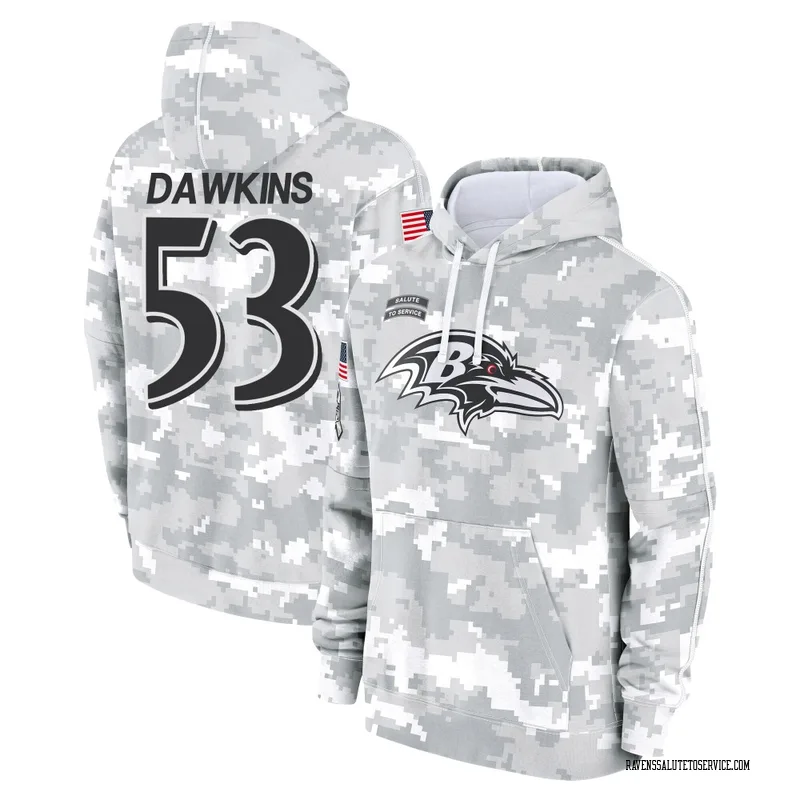 Youth Nick Dawkins Baltimore Ravens Camo Arctic 2024 Salute to Service Club Fleece Pullover Hoodie