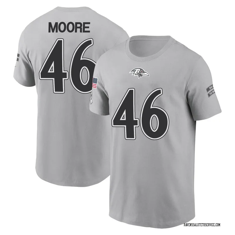 Youth Nick Moore Baltimore Ravens Gray 2024 Salute to Service Name & Number T-Shirt