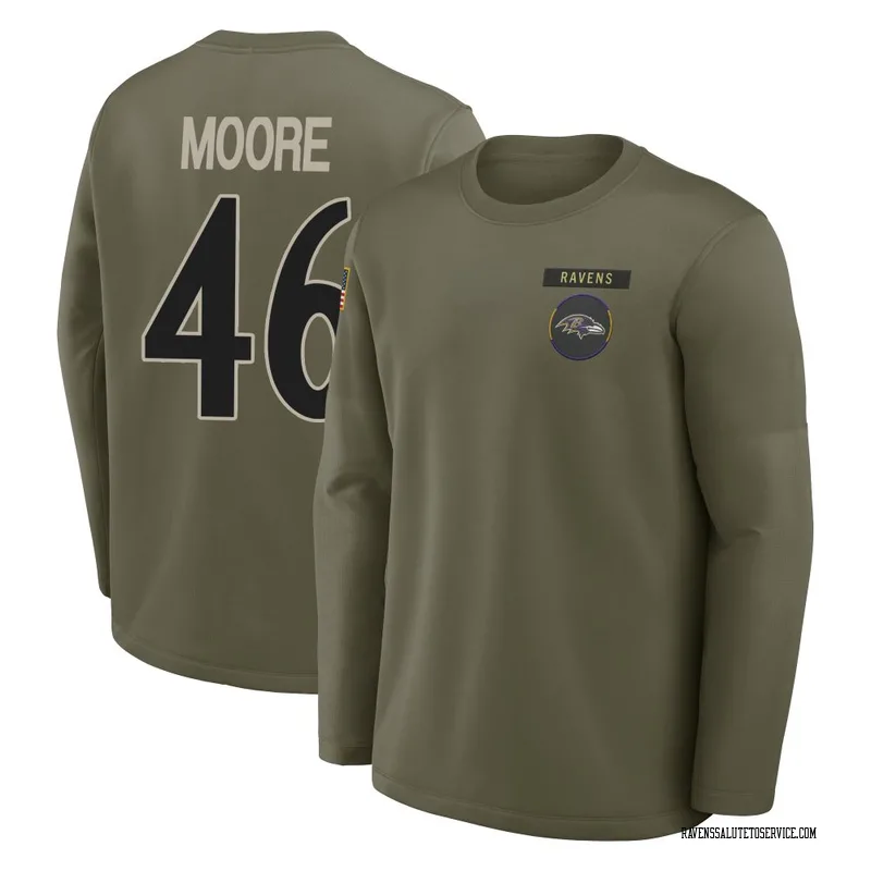 Youth Nick Moore Baltimore Ravens Olive 2025 Salute to Service Sideline Coaches Long Sleeve T-Shirt