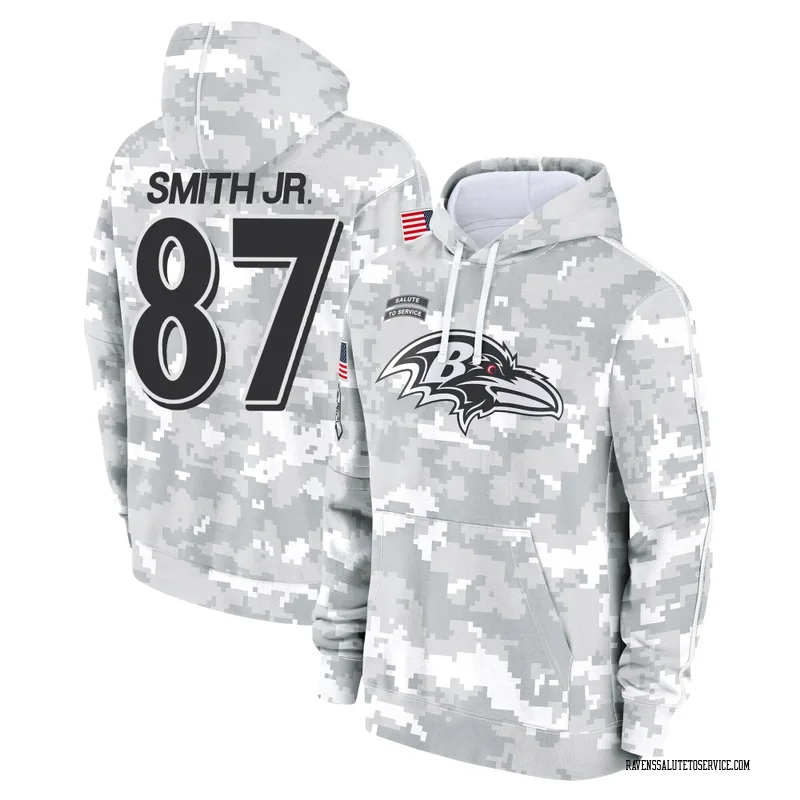 Youth Octavian Smith Jr. Baltimore Ravens Camo Arctic 2024 Salute to Service Club Fleece Pullover Hoodie