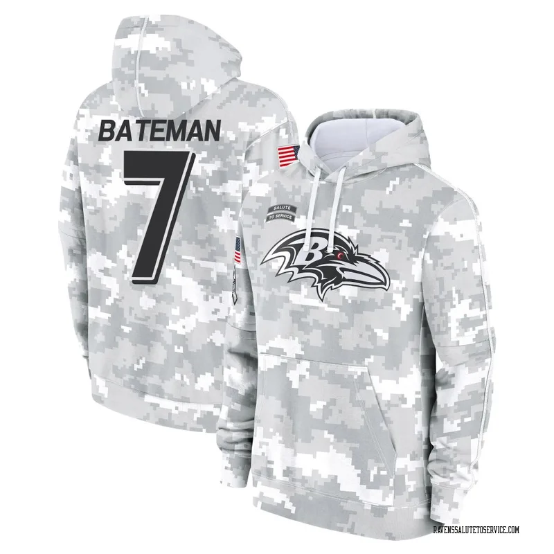 Youth Rashod Bateman Baltimore Ravens Camo Arctic 2024 Salute to Service Club Fleece Pullover Hoodie