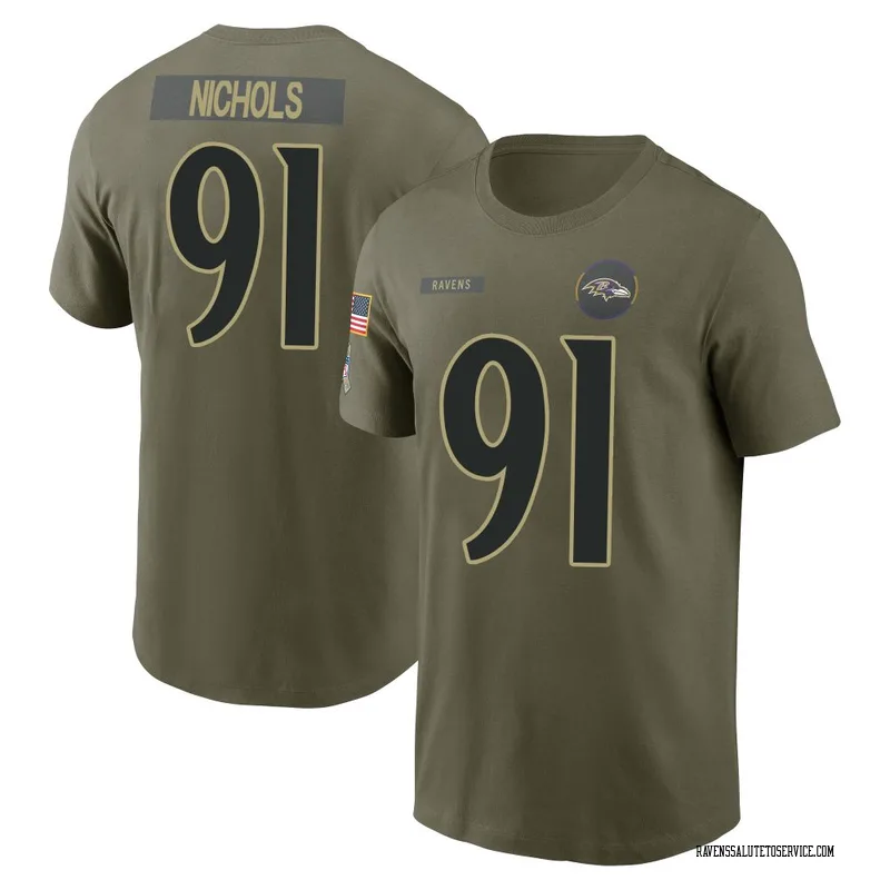 Youth Rayshad Nichols Baltimore Ravens Olive 2025 Salute to Service Name & Number T-Shirt