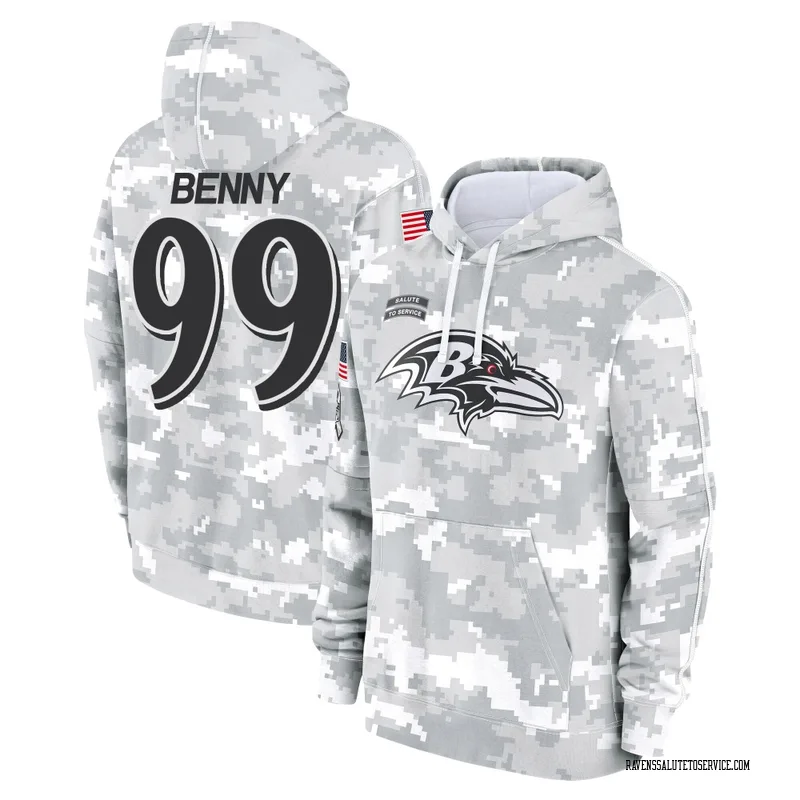 Youth Rayshaun Benny Baltimore Ravens Camo Arctic 2024 Salute to Service Club Fleece Pullover Hoodie