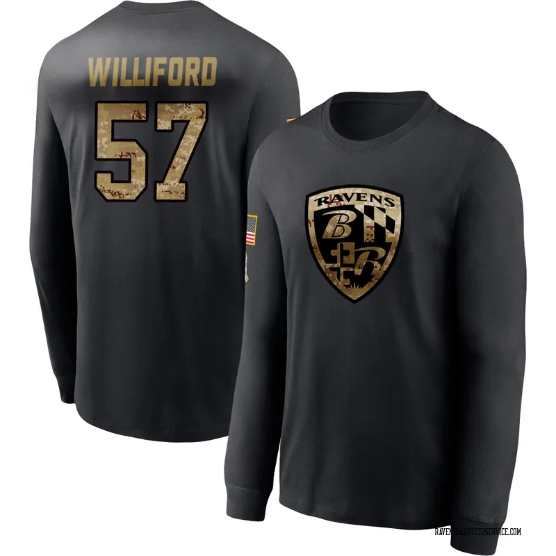 Youth Reid Williford Baltimore Ravens Black 2020 Salute To Service Sideline Performance Long Sleeve T-Shirt