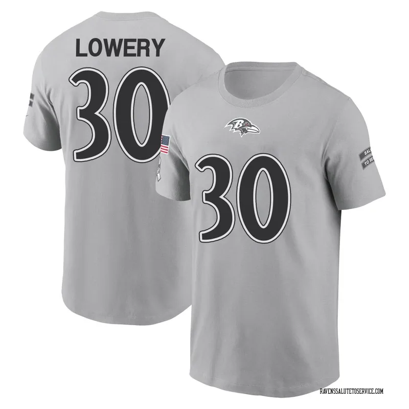 Youth Reuben Lowery Baltimore Ravens Gray 2024 Salute to Service Name & Number T-Shirt