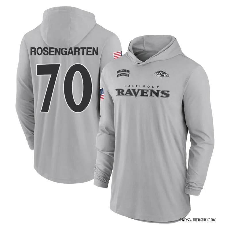 Youth Roger Rosengarten Baltimore Ravens Gray 2024 Salute to Service Lightweight Performance Long Sleeve Hooded T-Shirt