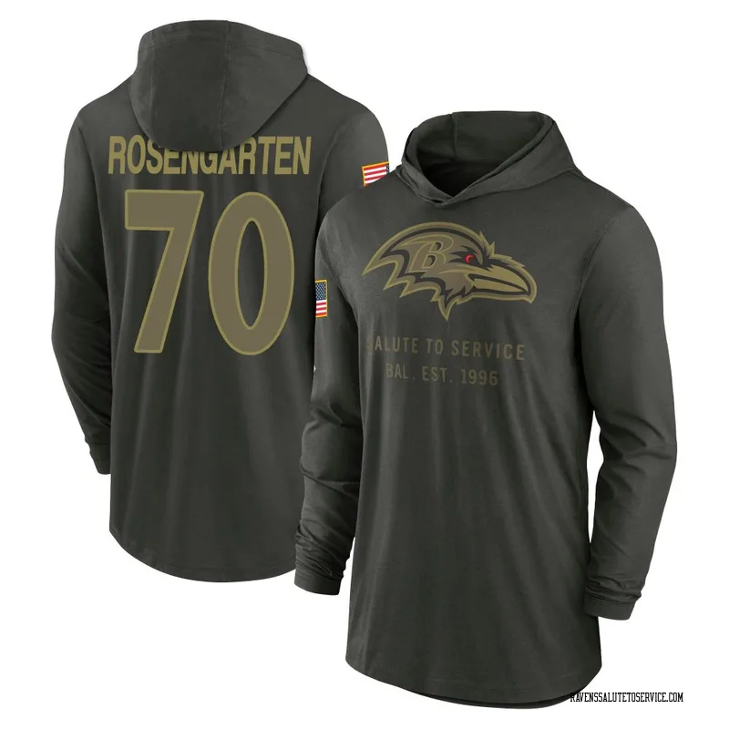 Youth Roger Rosengarten Baltimore Ravens Green Forest/ 2025 Salute to Service Sideline Lightweight Hooded Pullover Long Sleeve T