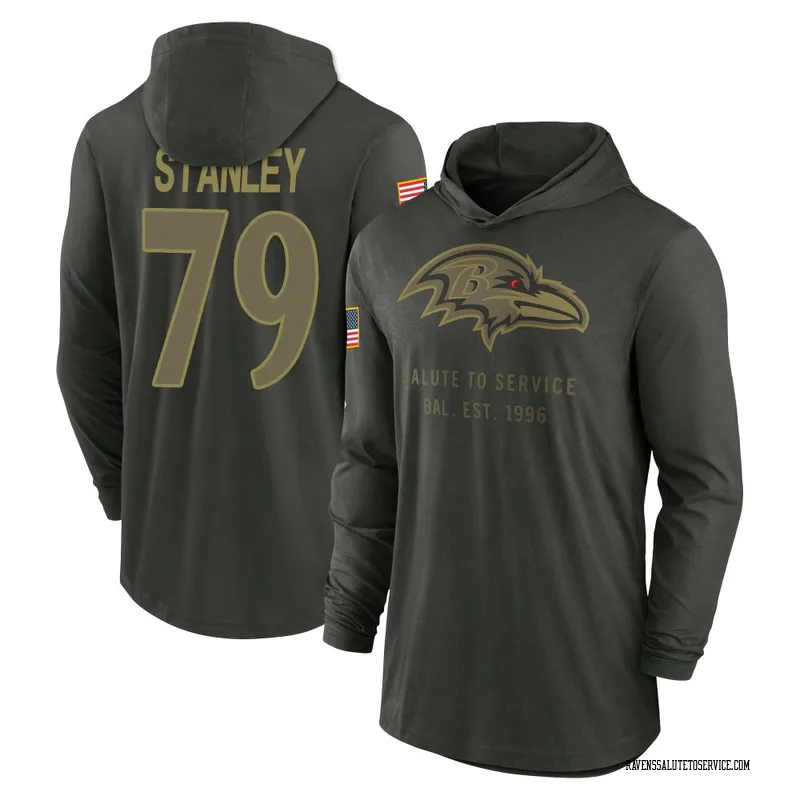 Youth Ronnie Stanley Baltimore Ravens Green Forest/ 2025 Salute to Service Sideline Lightweight Hooded Pullover Long Sleeve T-Sh