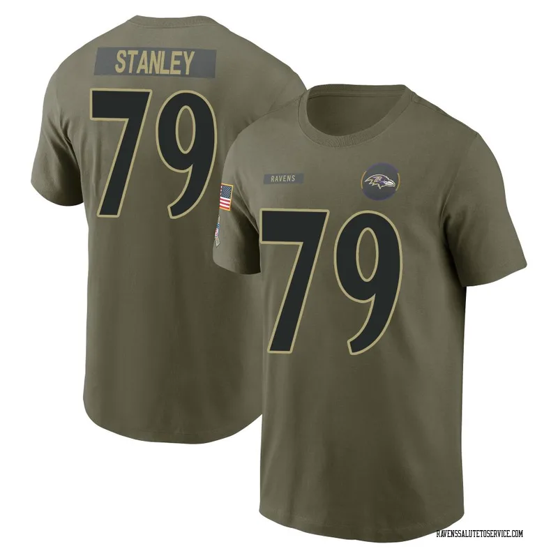 Youth Ronnie Stanley Baltimore Ravens Olive 2025 Salute to Service Name & Number T-Shirt