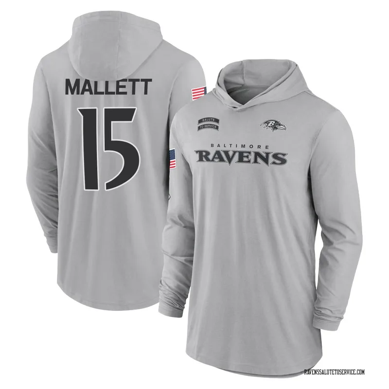 Youth Ryan Mallett Baltimore Ravens Gray 2024 Salute to Service Lightweight Performance Long Sleeve Hooded T-Shirt