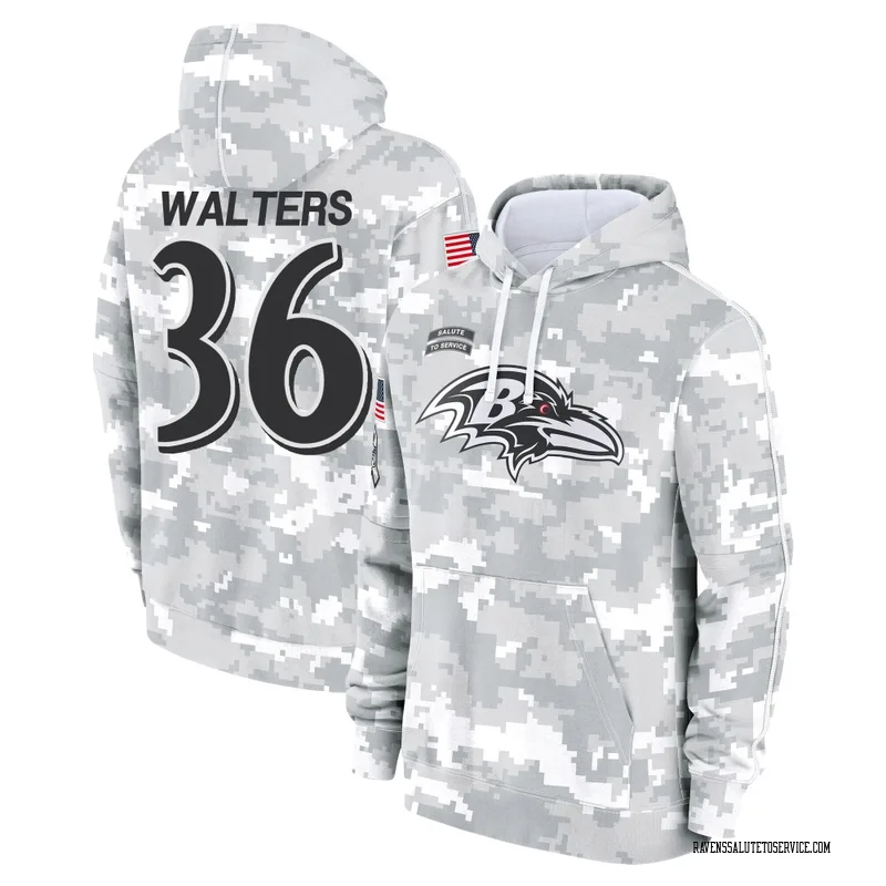 Youth Silas Walters Baltimore Ravens Camo Arctic 2024 Salute to Service Club Fleece Pullover Hoodie