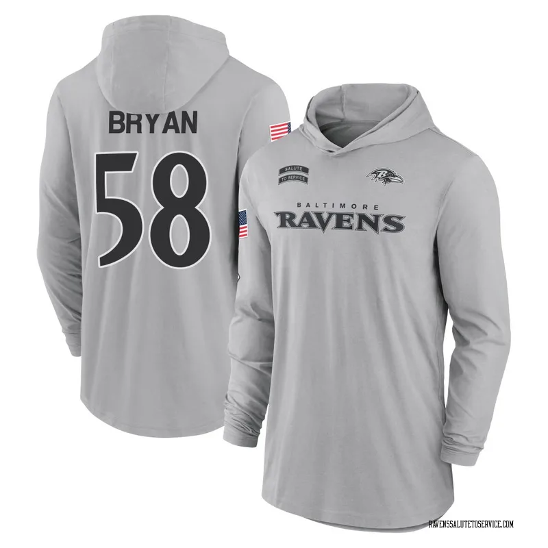 Youth Taven Bryan Baltimore Ravens Gray 2024 Salute to Service Lightweight Performance Long Sleeve Hooded T-Shirt